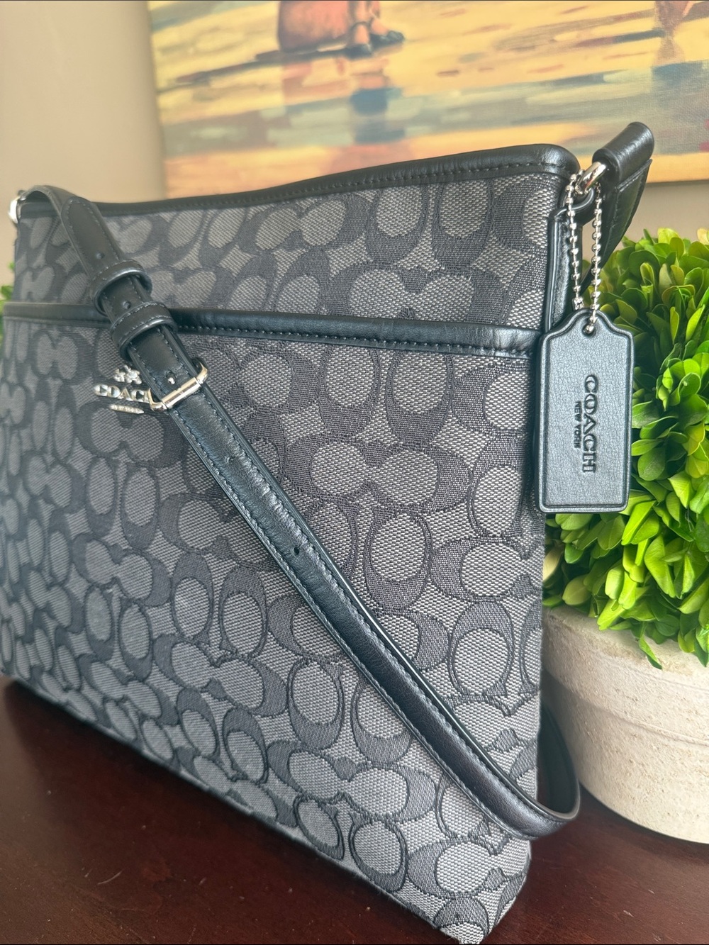 COACH F58285🩶🖤BLACK AND GRAY🖤🩶SIGNATURE JACQUARD FILE CROSSBODY BAG 🌟EUC🌟 - Picture 16 of 17